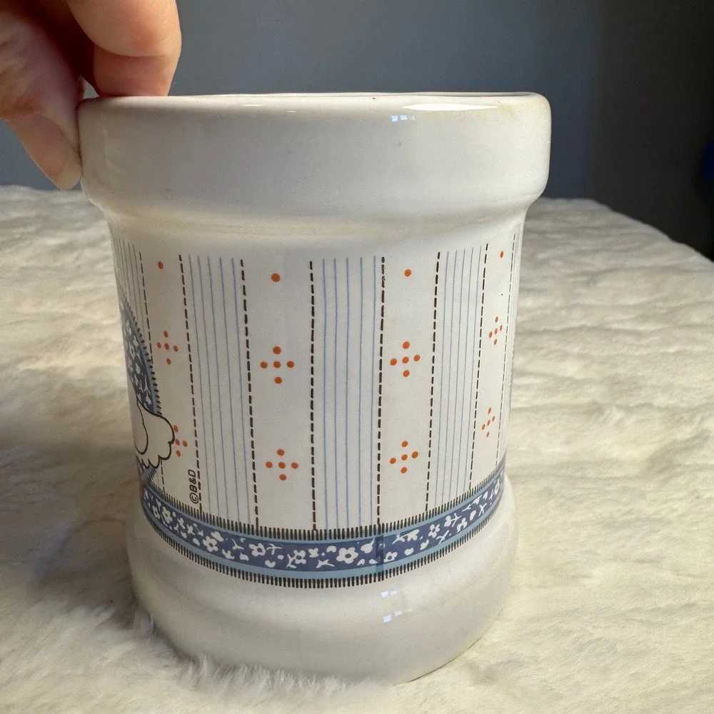 Vintage Country Goose Ceramic Utensil Holder Crock Blue White Farmhouse 16oz